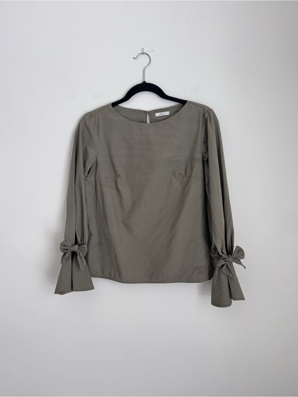 Cotton Soprano Olive Tie-Cuff Long Sleeve Blouse